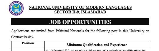 NUML Latest Islamabad Jobs 2024