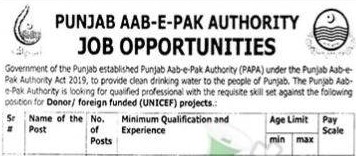 Punjab AAB e PAK Authority Jobs 2024